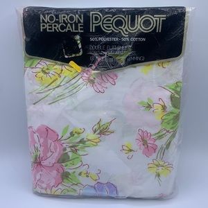 Vintage Springs Floral Pequot No Iron Percale Double Flat Sheet NOS